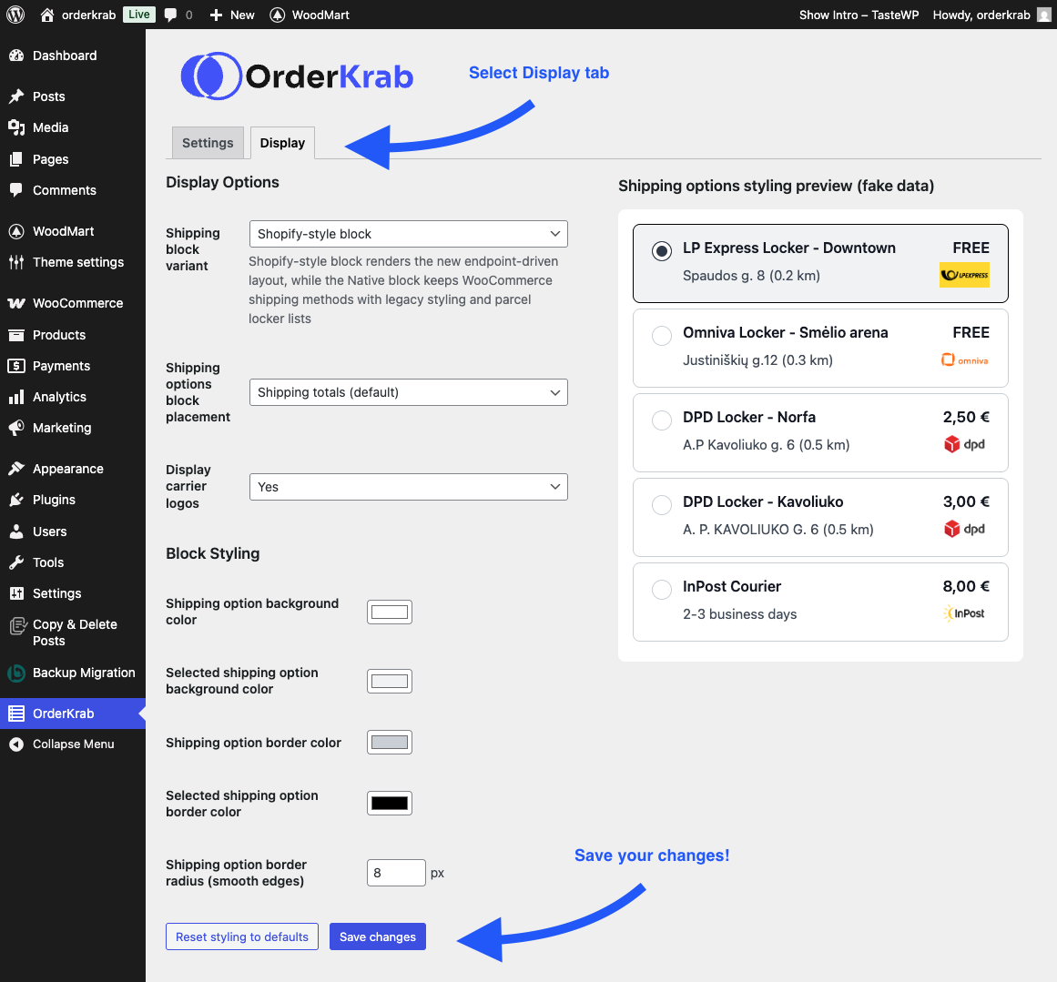Activating and configuring OrderKrab plugin