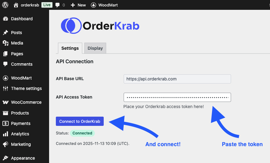Activating and configuring OrderKrab plugin