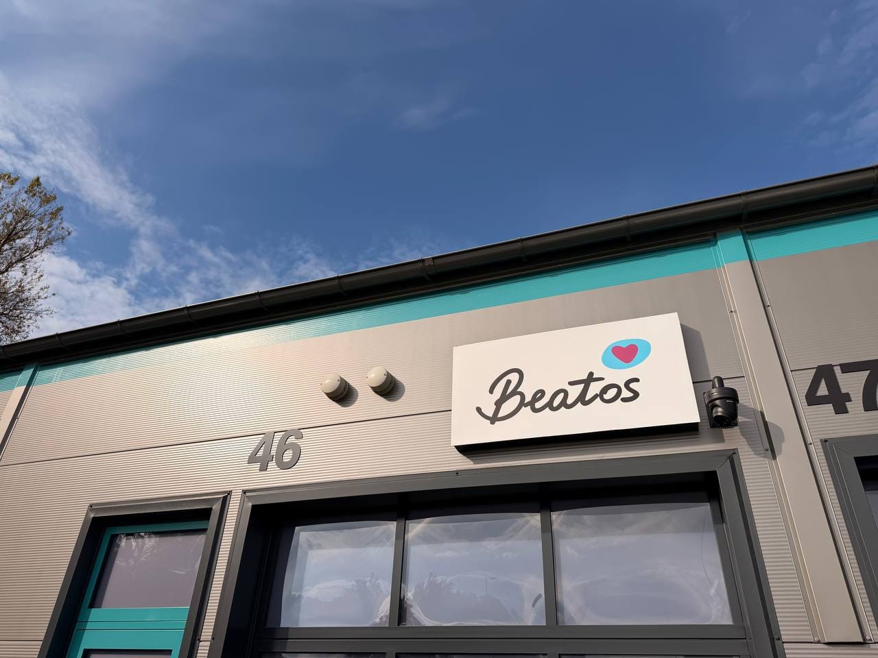 The Beatos warehouse unit, with the Beatos sign above the door