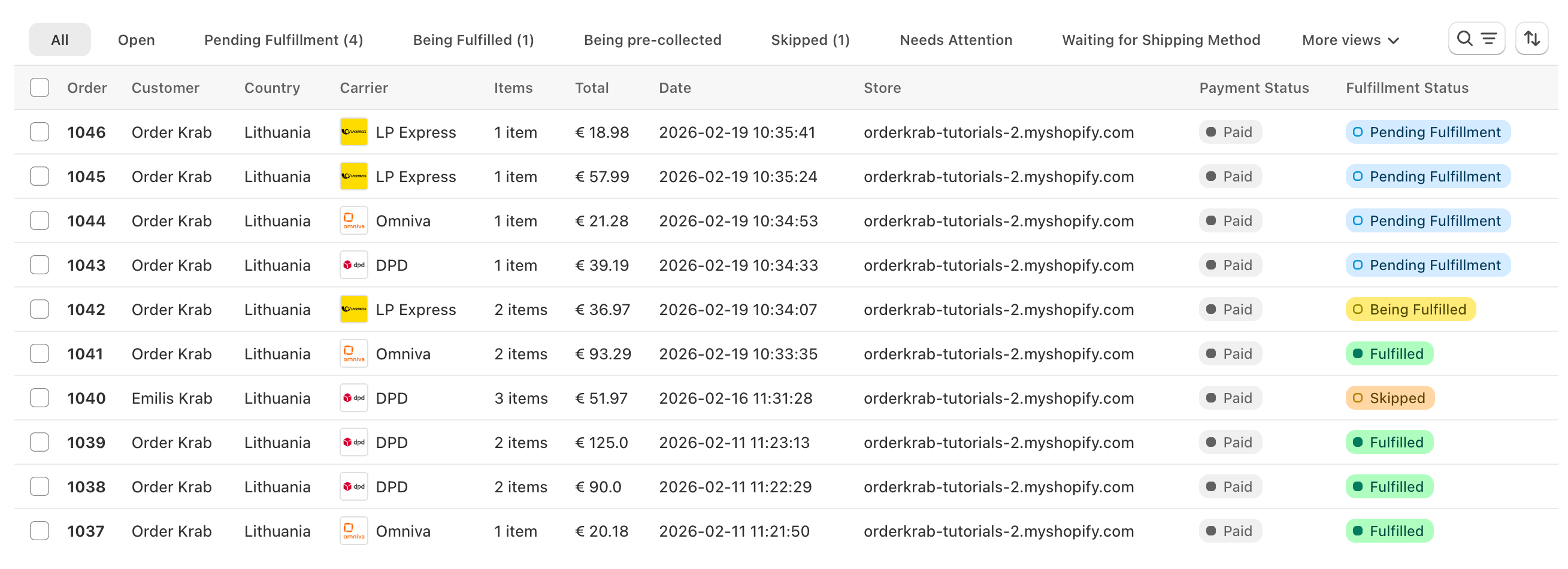 Order list in OrderKrab