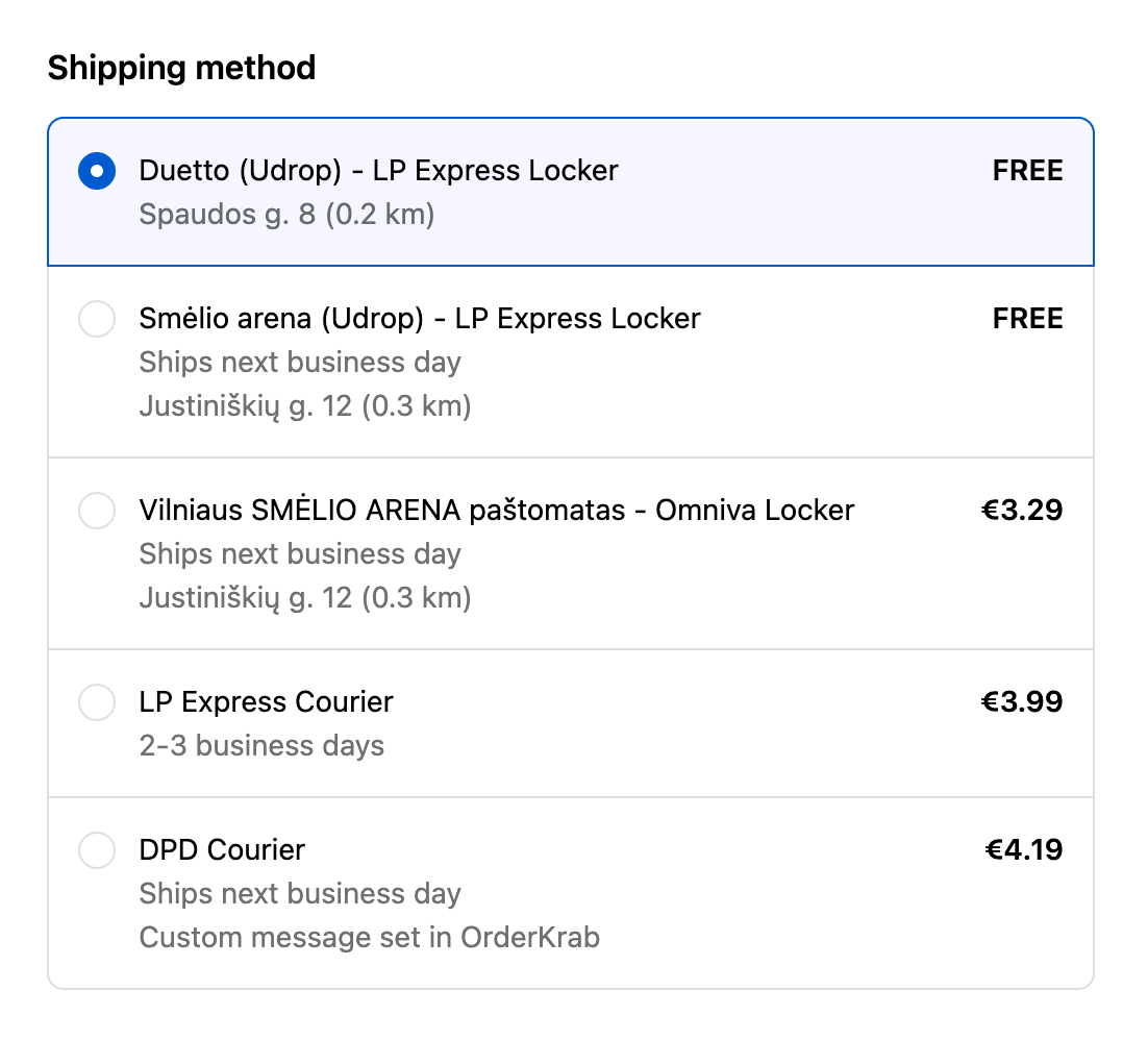 Shopify checkout – shipping options